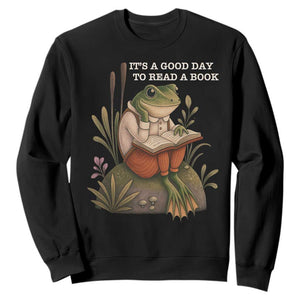Cute Frog Reading Sweatshirt It Is A Good Day To Read A Book TS14 Black Print Your Wear