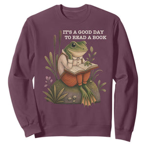 Cute Frog Reading Sweatshirt It Is A Good Day To Read A Book TS14 Maroon Print Your Wear