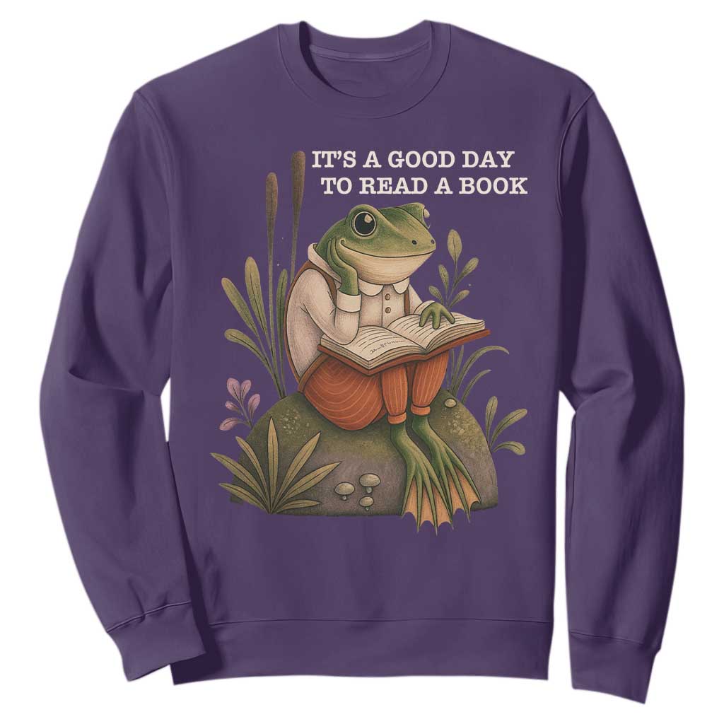 Cute Frog Reading Sweatshirt It Is A Good Day To Read A Book TS14 Purple Print Your Wear