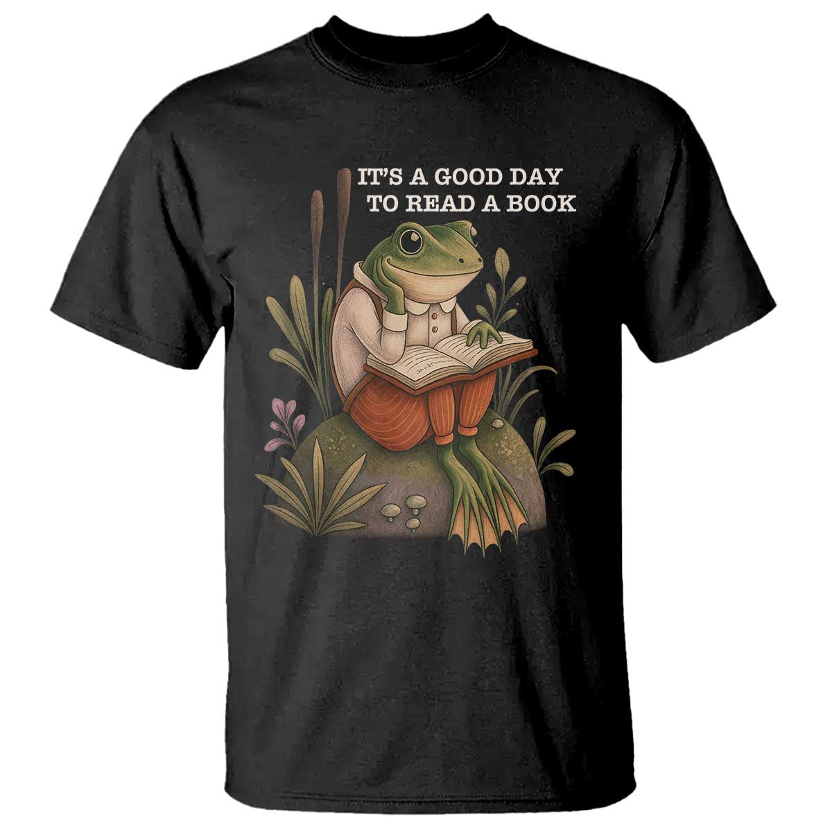 Cute Frog Reading T Shirt It Is A Good Day To Read A Book TS14 Black Print Your Wear