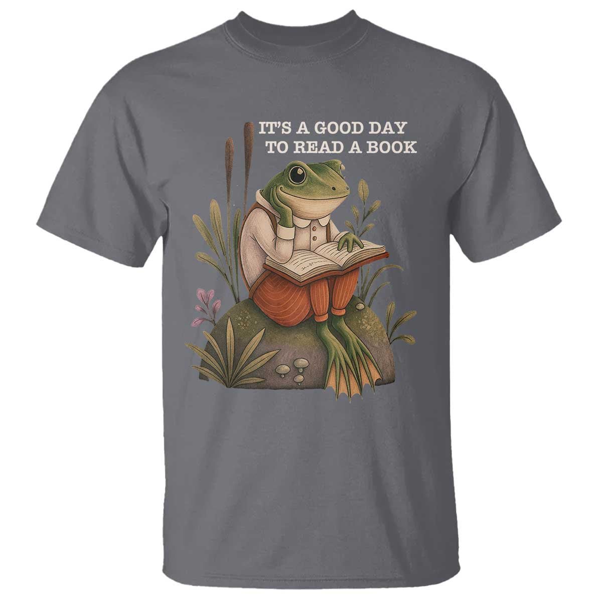 Cute Frog Reading T Shirt It Is A Good Day To Read A Book TS14 Charcoal Print Your Wear