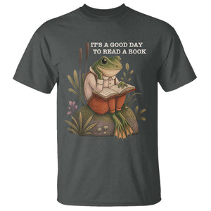 Cute Frog Reading T Shirt It Is A Good Day To Read A Book TS14 Dark Heather Print Your Wear