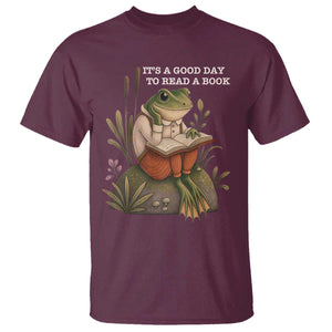 Cute Frog Reading T Shirt It Is A Good Day To Read A Book TS14 Maroon Print Your Wear