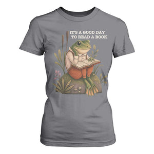 Cute Frog Reading T Shirt For Women It Is A Good Day To Read A Book TS14 Charcoal Print Your Wear