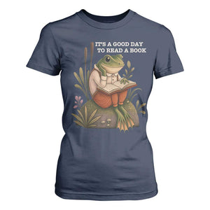 Cute Frog Reading T Shirt For Women It Is A Good Day To Read A Book TS14 Navy Print Your Wear