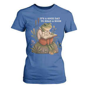 Cute Frog Reading T Shirt For Women It Is A Good Day To Read A Book TS14 Royal Blue Print Your Wear