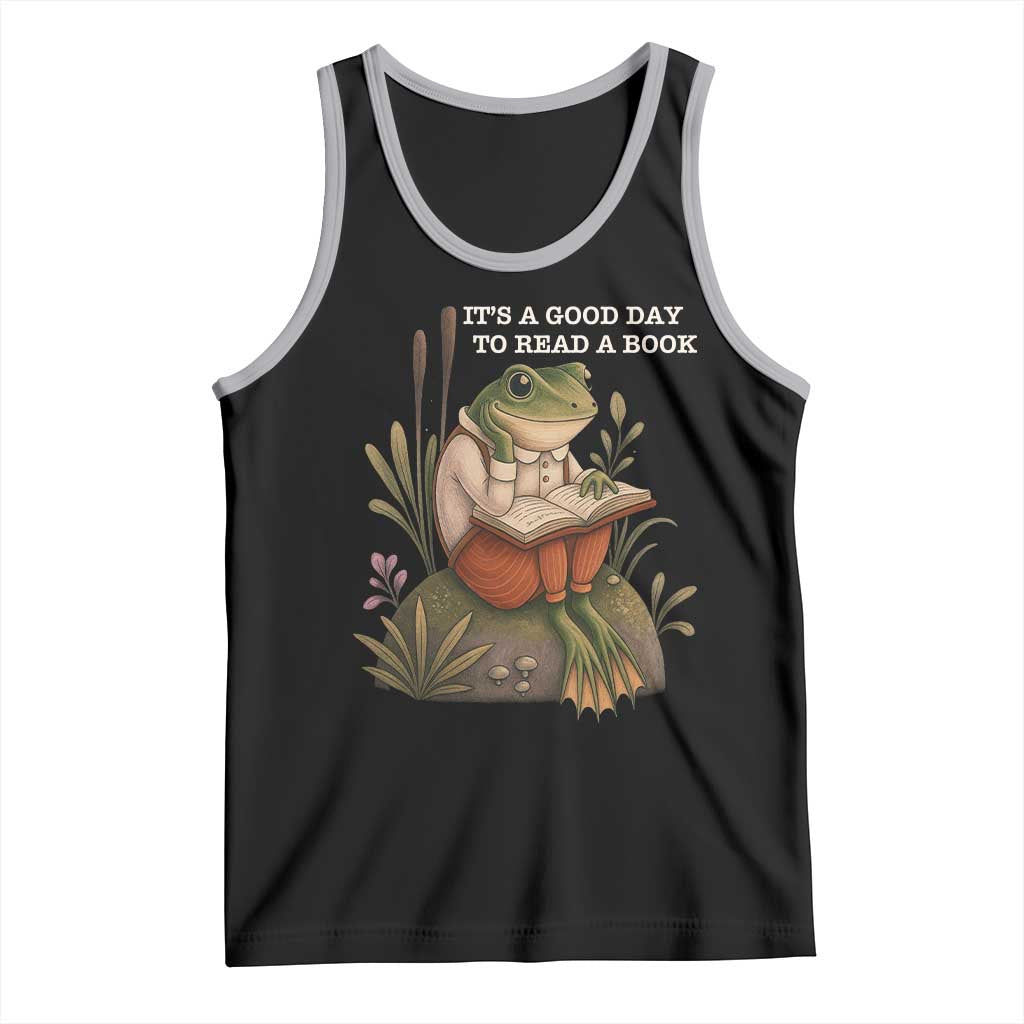 Cute Frog Reading Tank Top It Is A Good Day To Read A Book TS14 Black Athletic Heather Print Your Wear