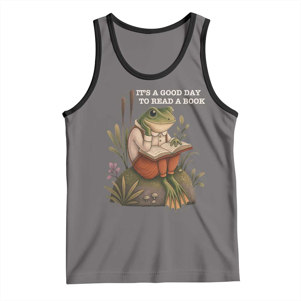Cute Frog Reading Tank Top It Is A Good Day To Read A Book TS14 Deep Heather Black Print Your Wear