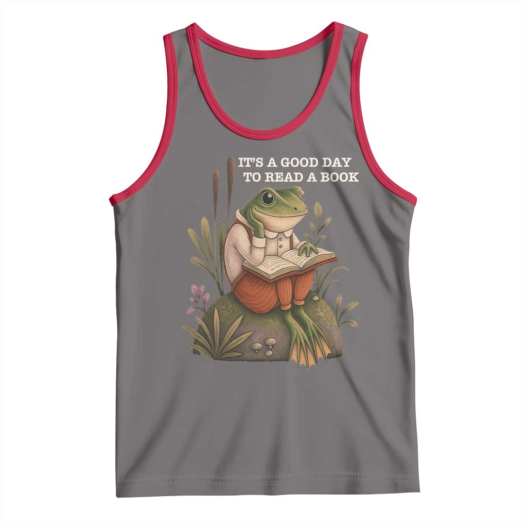 Cute Frog Reading Tank Top It Is A Good Day To Read A Book TS14 Deep Heather Red Print Your Wear