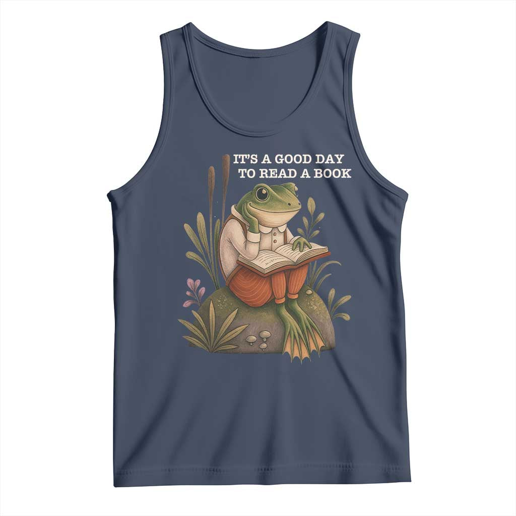 Cute Frog Reading Tank Top It Is A Good Day To Read A Book TS14 Navy Print Your Wear