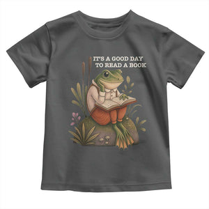 Cute Frog Reading Toddler T Shirt It Is A Good Day To Read A Book TS14 Dark Heather Print Your Wear
