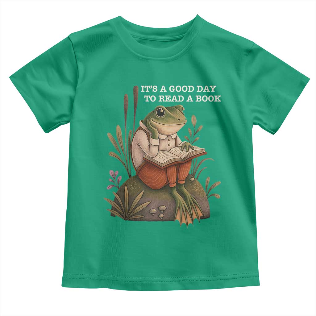 Cute Frog Reading Toddler T Shirt It Is A Good Day To Read A Book TS14 Irish Green Print Your Wear
