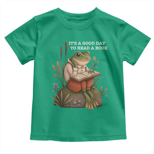 Cute Frog Reading Toddler T Shirt It Is A Good Day To Read A Book TS14 Irish Green Print Your Wear