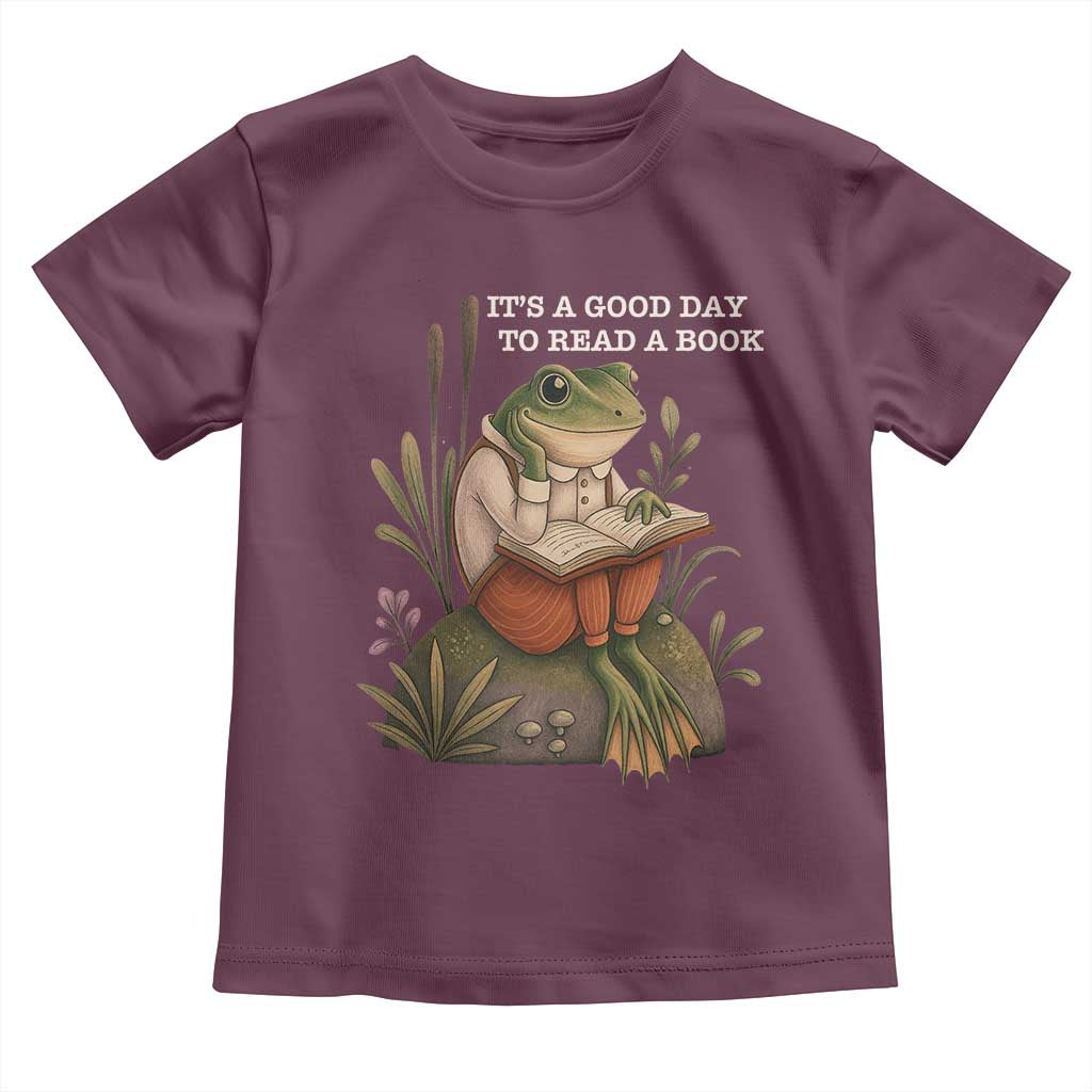 Cute Frog Reading Toddler T Shirt It Is A Good Day To Read A Book TS14 Maroon Print Your Wear