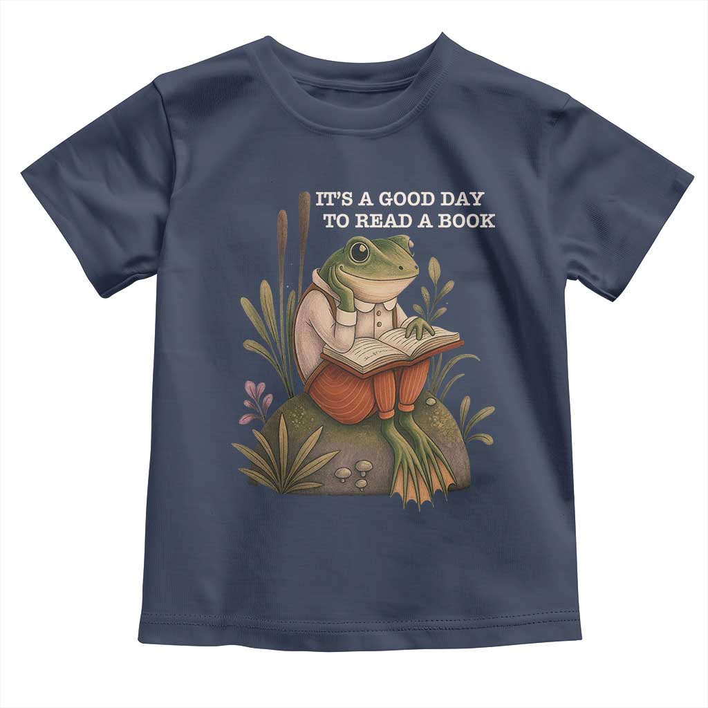 Cute Frog Reading Toddler T Shirt It Is A Good Day To Read A Book TS14 Navy Print Your Wear