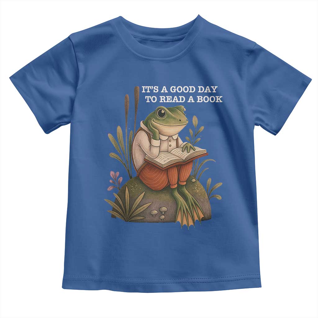 Cute Frog Reading Toddler T Shirt It Is A Good Day To Read A Book TS14 Royal Blue Print Your Wear