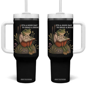 Cute Frog Reading Tumbler With Handle It Is A Good Day To Read A Book TS14 One Size: 40 oz Black Print Your Wear
