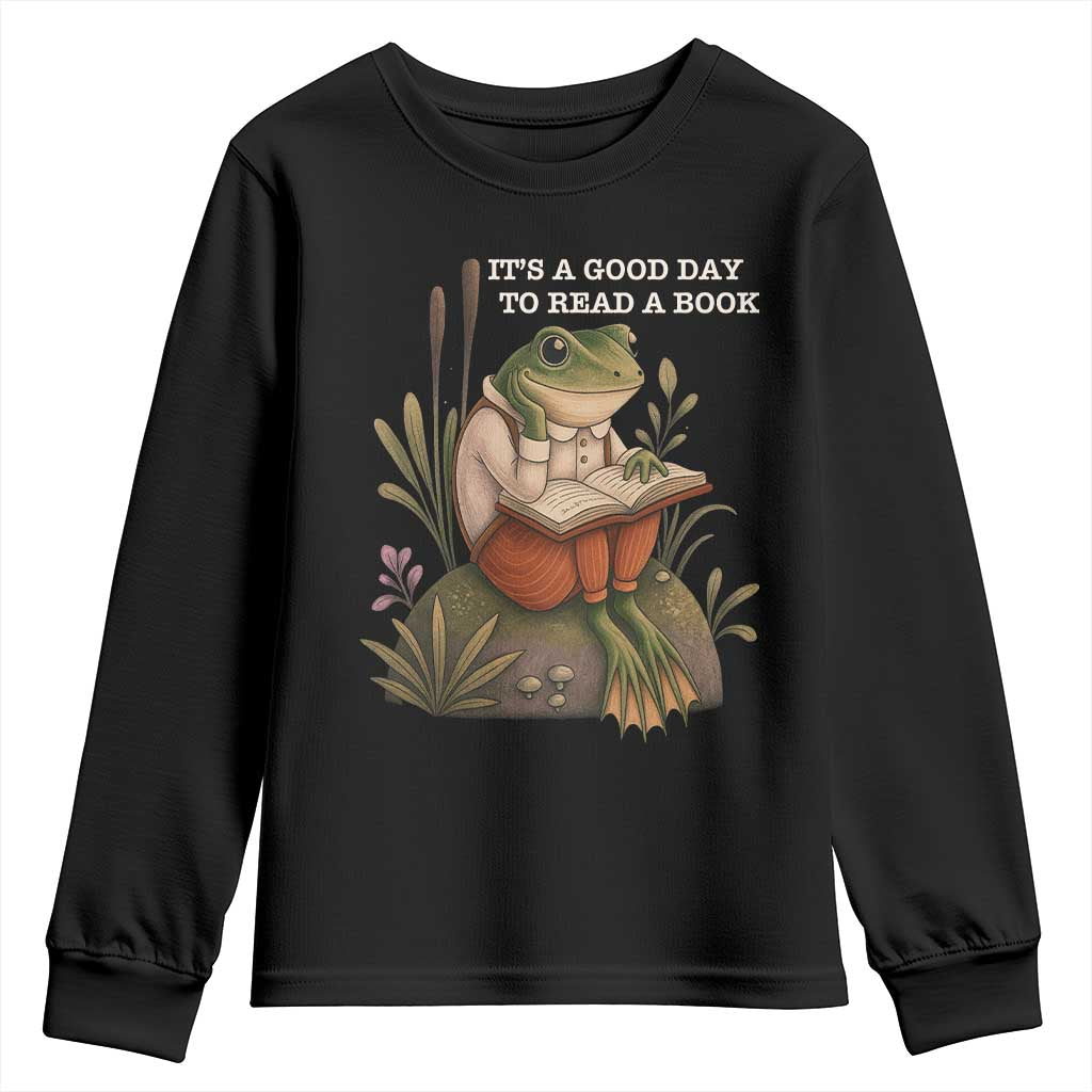 Cute Frog Reading Youth Sweatshirt It Is A Good Day To Read A Book TS14 Black Print Your Wear