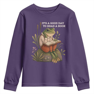 Cute Frog Reading Youth Sweatshirt It Is A Good Day To Read A Book TS14 Purple Print Your Wear