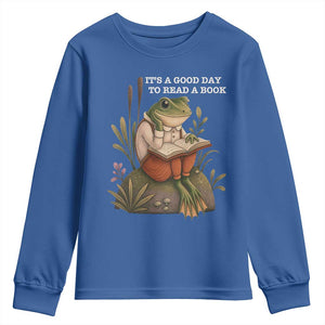Cute Frog Reading Youth Sweatshirt It Is A Good Day To Read A Book TS14 Royal Blue Print Your Wear