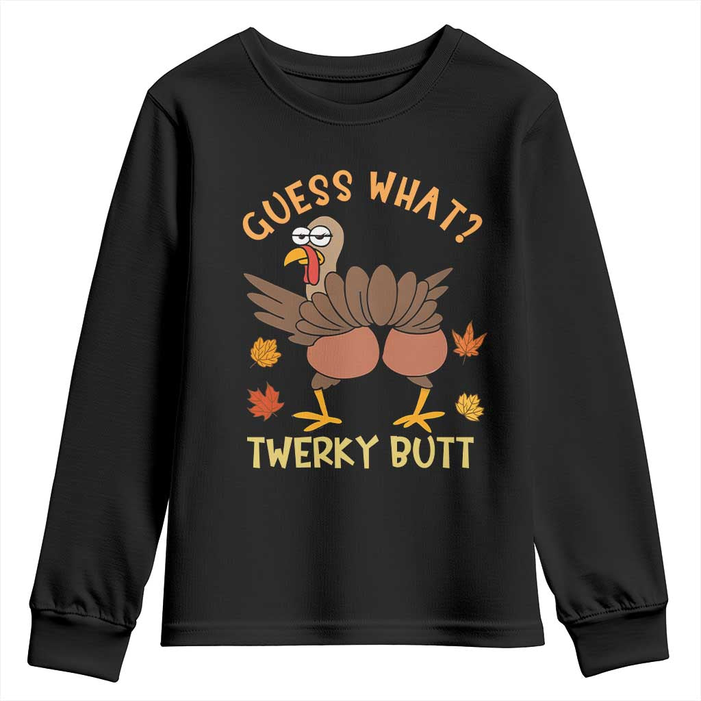 Funny Turkey Thanksgiving Youth Sweatshirt Guess What Twerky Butt TS14 Black Print Your Wear