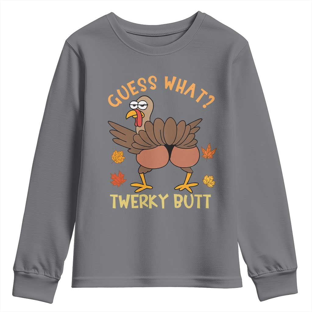Funny Turkey Thanksgiving Youth Sweatshirt Guess What Twerky Butt TS14 Charcoal Print Your Wear