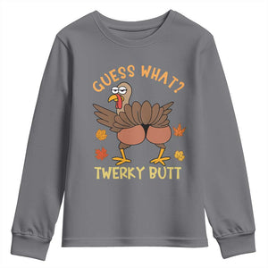 Funny Turkey Thanksgiving Youth Sweatshirt Guess What Twerky Butt TS14 Charcoal Print Your Wear