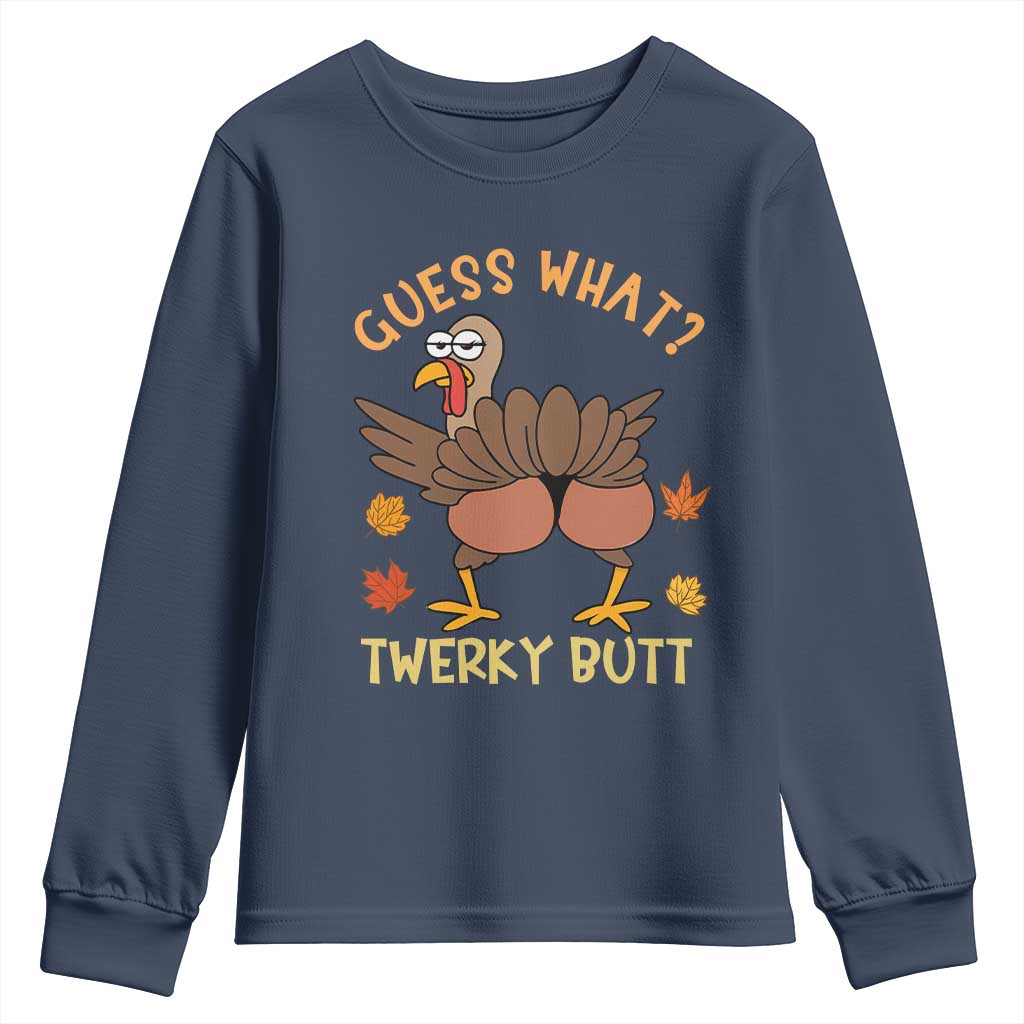 Funny Turkey Thanksgiving Youth Sweatshirt Guess What Twerky Butt TS14 Navy Print Your Wear