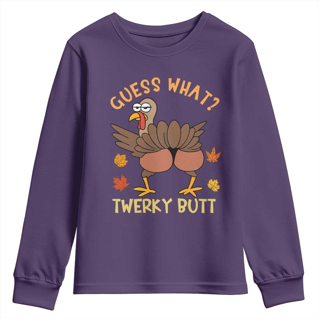 Funny Turkey Thanksgiving Youth Sweatshirt Guess What Twerky Butt TS14 Purple Print Your Wear