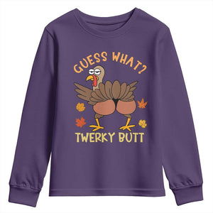 Funny Turkey Thanksgiving Youth Sweatshirt Guess What Twerky Butt TS14 Purple Print Your Wear