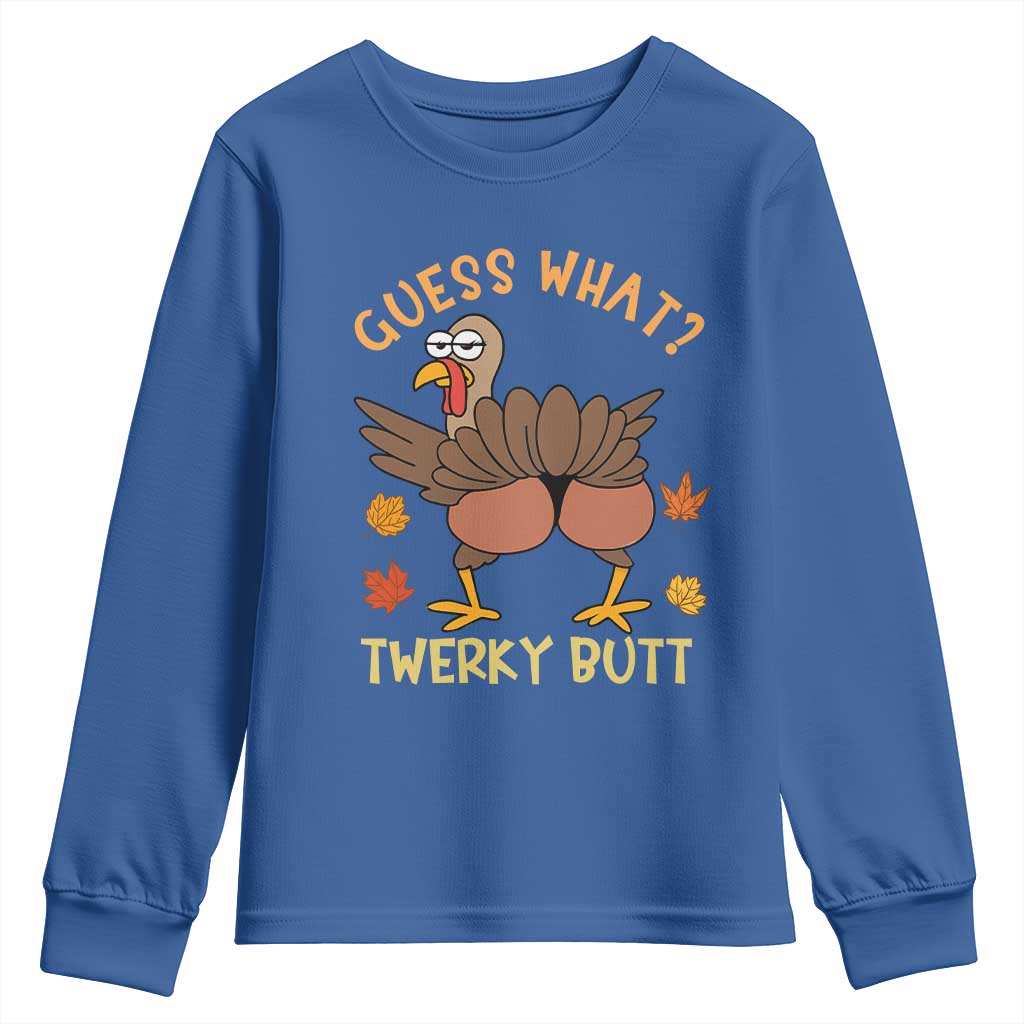 Funny Turkey Thanksgiving Youth Sweatshirt Guess What Twerky Butt TS14 Royal Blue Print Your Wear