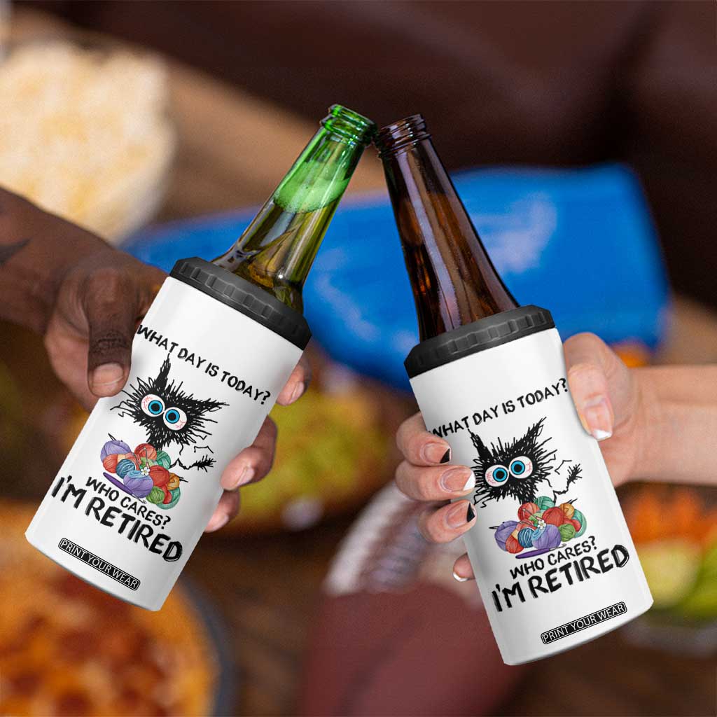 Funny Retired Cat Crochet 4 in 1 Can Cooler Tumbler What Day Is Today Who Cares I Am Retired TS14 Print Your Wear