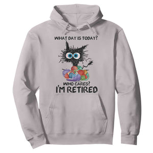 Funny Retired Cat Crochet Hoodie What Day Is Today Who Cares I Am Retired TS14 Ice Gray Print Your Wear