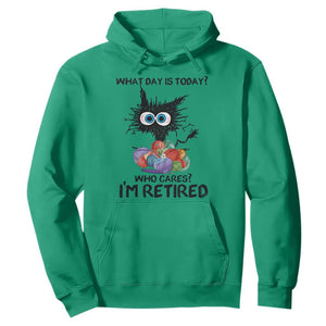 Funny Retired Cat Crochet Hoodie What Day Is Today Who Cares I Am Retired TS14 Irish Green Print Your Wear
