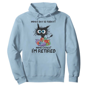 Funny Retired Cat Crochet Hoodie What Day Is Today Who Cares I Am Retired TS14 Light Blue Print Your Wear