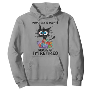 Funny Retired Cat Crochet Hoodie What Day Is Today Who Cares I Am Retired TS14 Sport Gray Print Your Wear