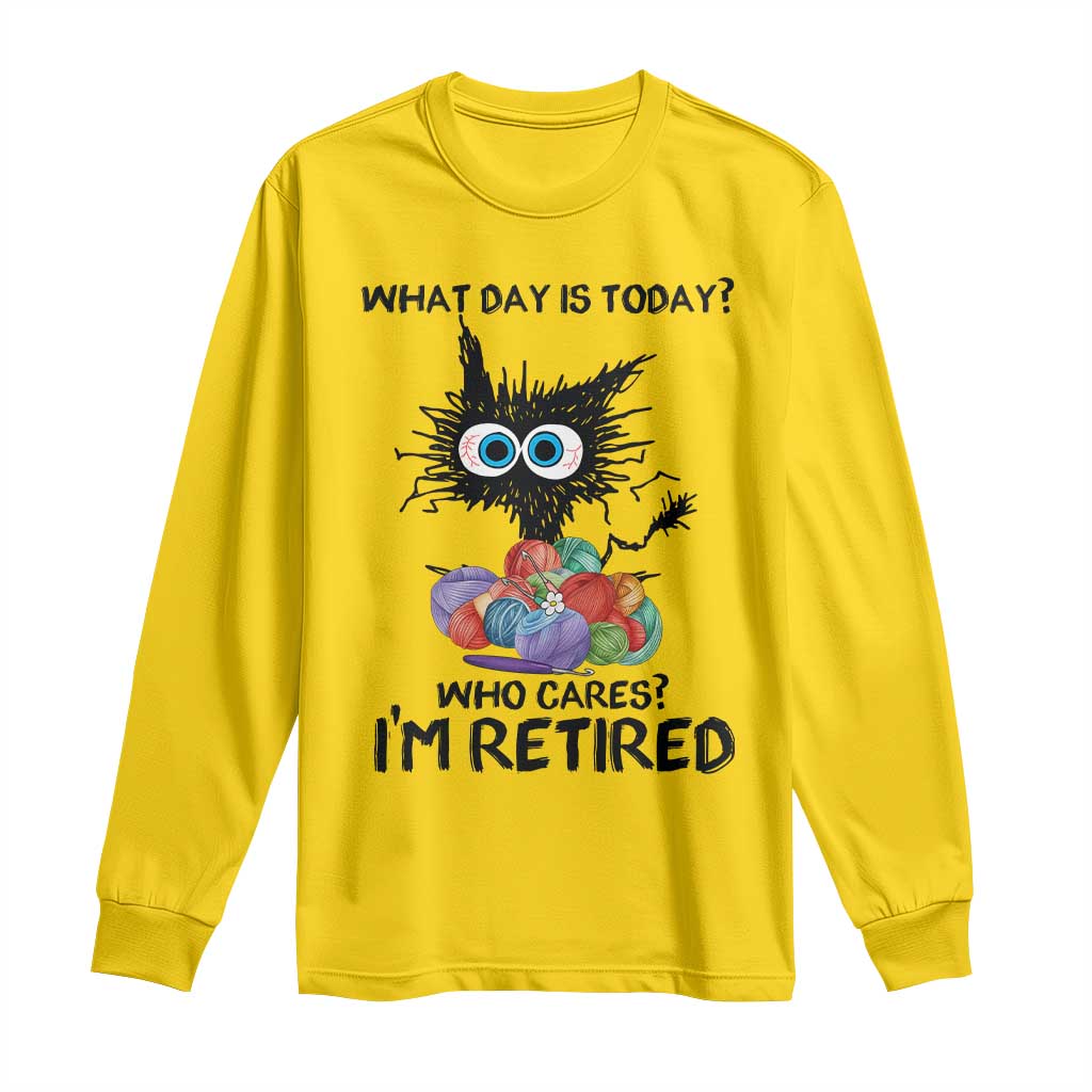 Funny Retired Cat Crochet Long Sleeve Shirt What Day Is Today Who Cares I Am Retired TS14 Daisy Print Your Wear