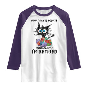 Funny Retired Cat Crochet Raglan Shirt What Day Is Today Who Cares I Am Retired TS14 White Purple Print Your Wear