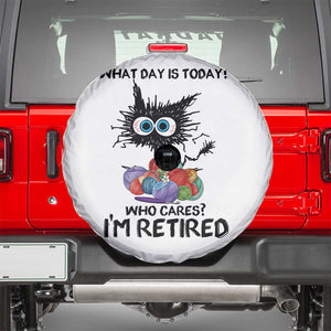 Funny Retired Cat Crochet Spare Tire Cover What Day Is Today Who Cares I Am Retired TS14 White Print Your Wear
