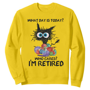 Funny Retired Cat Crochet Sweatshirt What Day Is Today Who Cares I Am Retired TS14 Daisy Print Your Wear