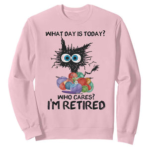 Funny Retired Cat Crochet Sweatshirt What Day Is Today Who Cares I Am Retired TS14 Light Pink Print Your Wear