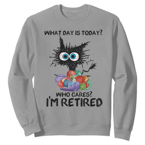Funny Retired Cat Crochet Sweatshirt What Day Is Today Who Cares I Am Retired TS14 Sport Gray Print Your Wear