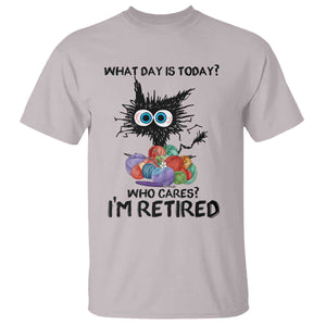 Funny Retired Cat Crochet T Shirt What Day Is Today Who Cares I Am Retired TS14 Ice Gray Print Your Wear