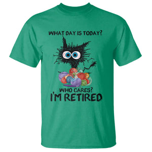 Funny Retired Cat Crochet T Shirt What Day Is Today Who Cares I Am Retired TS14 Irish Green Print Your Wear
