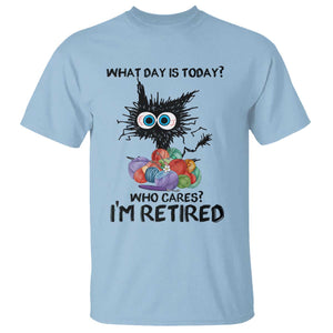 Funny Retired Cat Crochet T Shirt What Day Is Today Who Cares I Am Retired TS14 Light Blue Print Your Wear