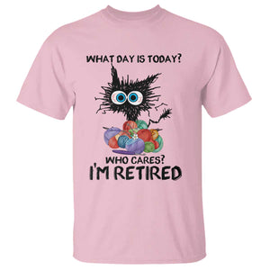 Funny Retired Cat Crochet T Shirt What Day Is Today Who Cares I Am Retired TS14 Light Pink Print Your Wear