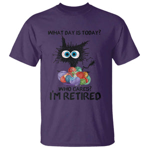Funny Retired Cat Crochet T Shirt What Day Is Today Who Cares I Am Retired TS14 Purple Print Your Wear