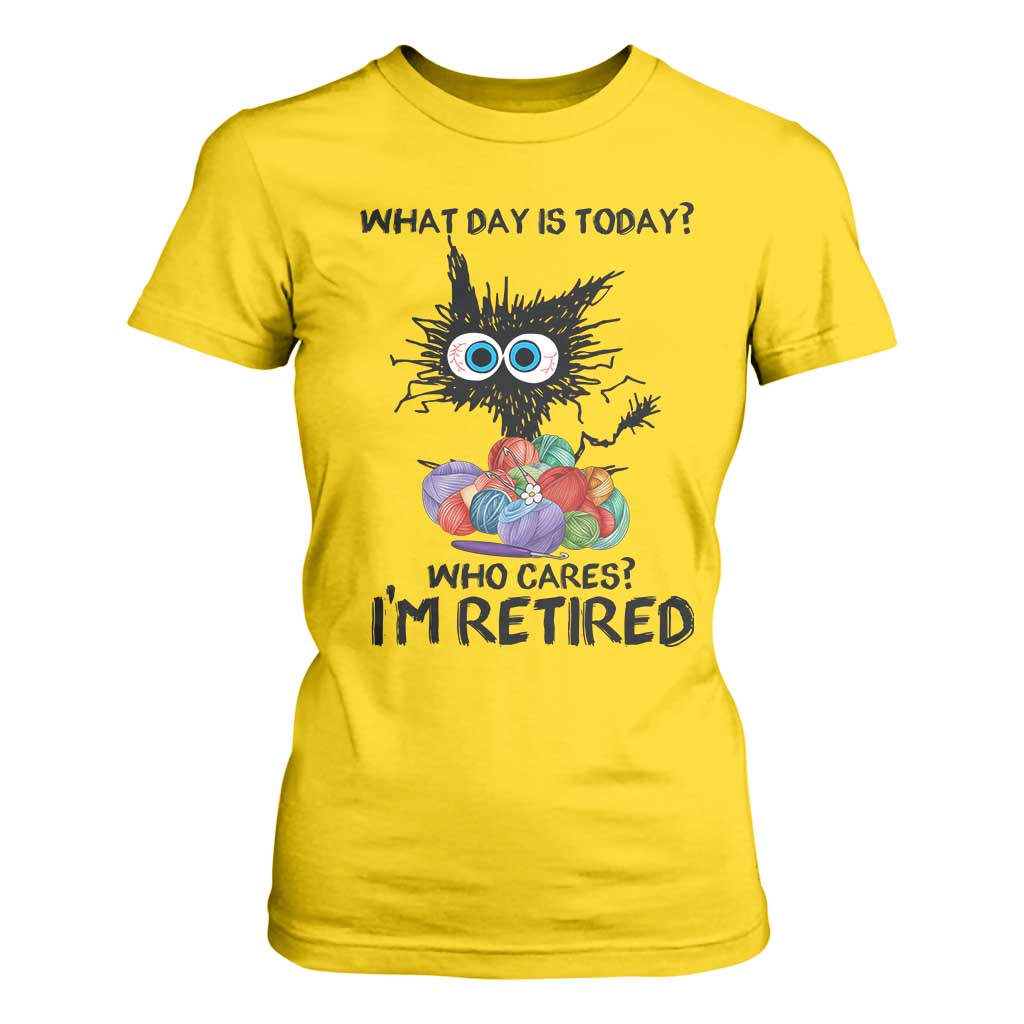 Funny Retired Cat Crochet T Shirt For Women What Day Is Today Who Cares I Am Retired TS14 Daisy Print Your Wear