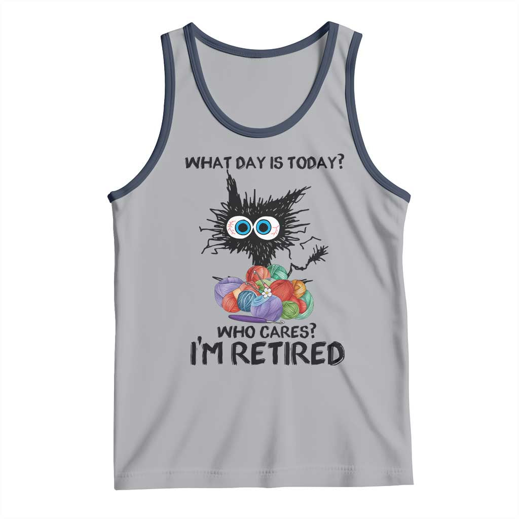Funny Retired Cat Crochet Tank Top What Day Is Today Who Cares I Am Retired TS14 Athletic Heather Navy Print Your Wear