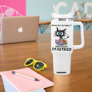 Funny Retired Cat Crochet Tumbler With Handle What Day Is Today Who Cares I Am Retired TS14 Print Your Wear